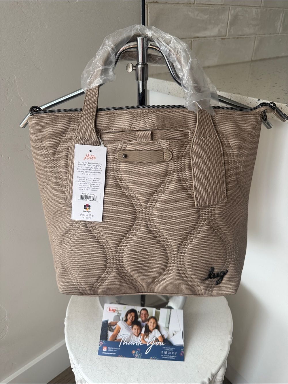 lug Alto Luxe VL Sand convertible Quilted Canvas Tote Crossbody Bag Casual NWT